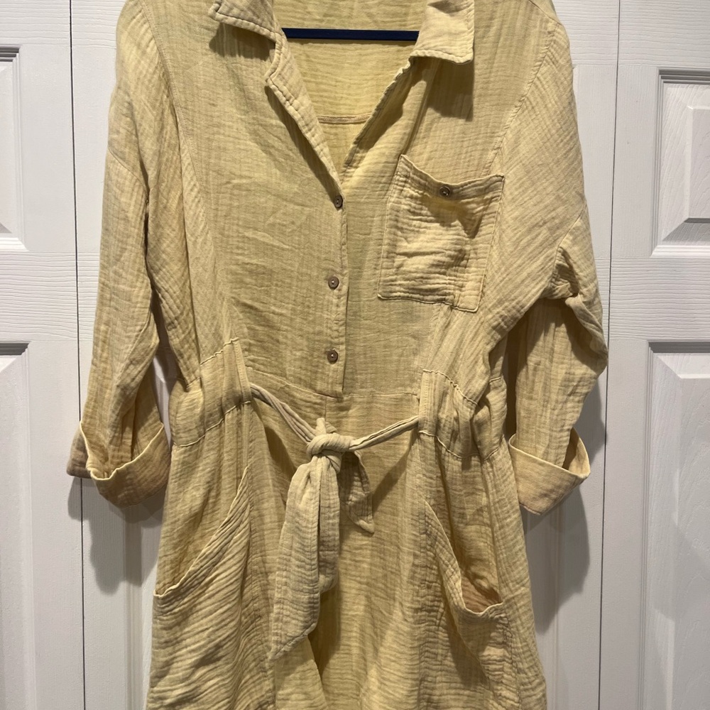 Yellow Button-Up Romper with Pockets